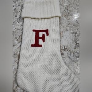 White Knit Sock with Red Lettering